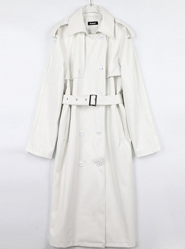 Commanding Presence: A Longline Faux Leather Trench Coat For Women