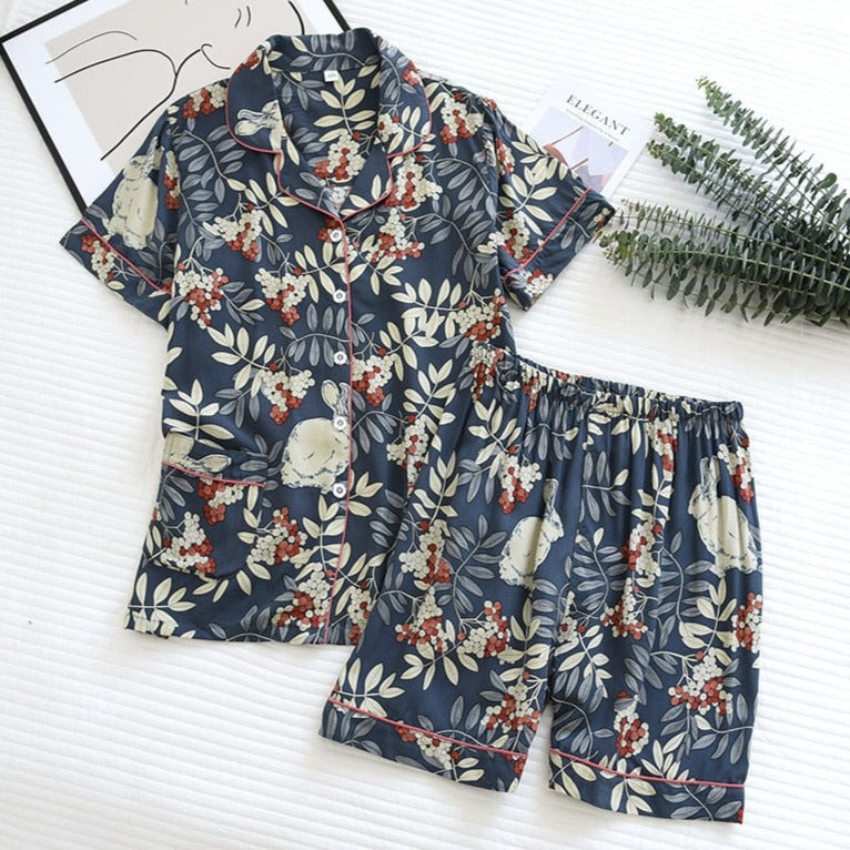 Summer Printed PJs Set: Short-Sleeved Top & Shorts