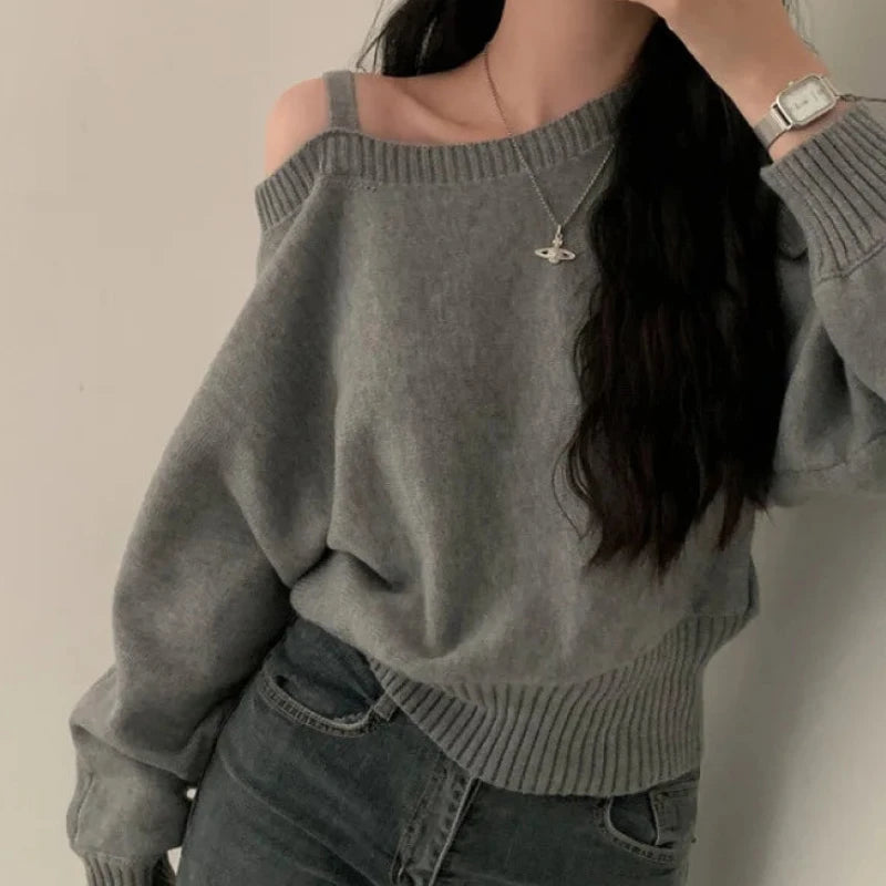 Trendy & Cozy: Women's Off-Shoulder Batwing Knit Sweater