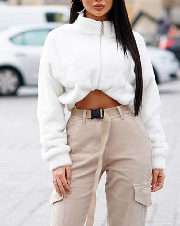 Cloud Cuddler: Cozy Up In This Solid White Crop Sweater