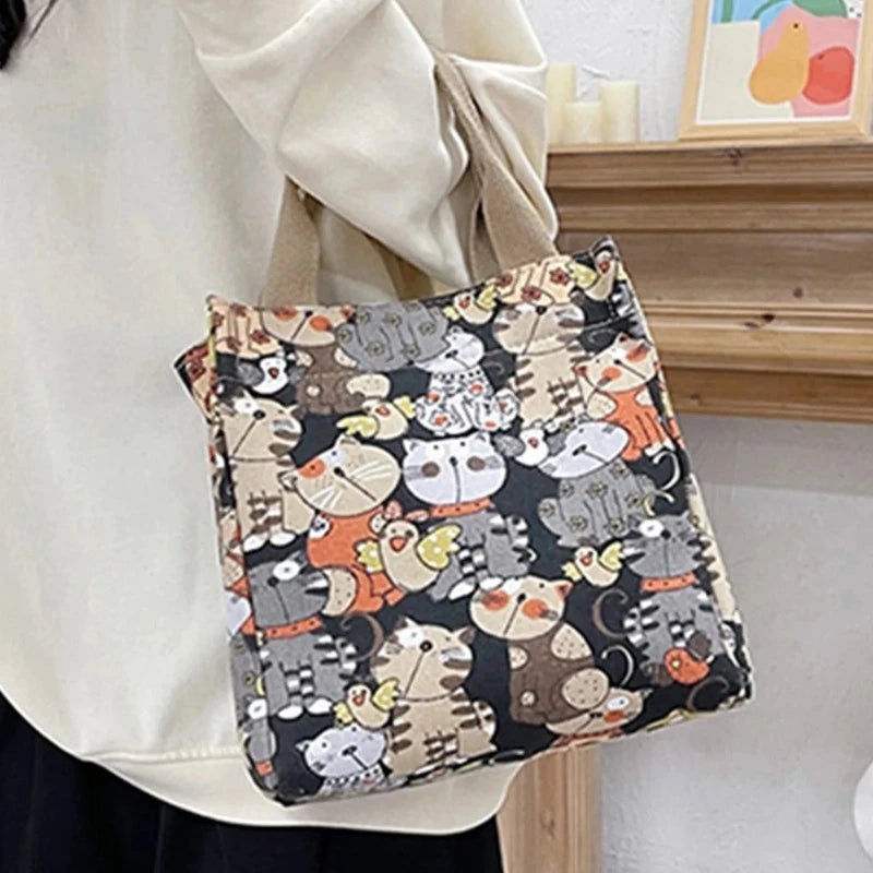 ✨ Tote-ally Adorable: Canvas Bag With Cartoon Pattern ✨