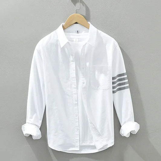 Solid Style, Striped Statement: Men's Long Sleeve Cotton Casual Shirt