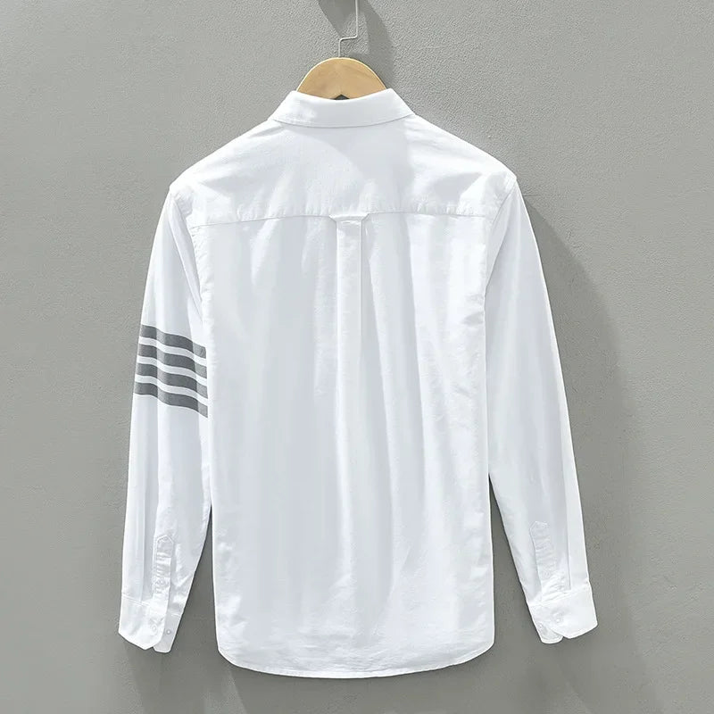 Solid Style, Striped Statement: Men's Long Sleeve Cotton Casual Shirt