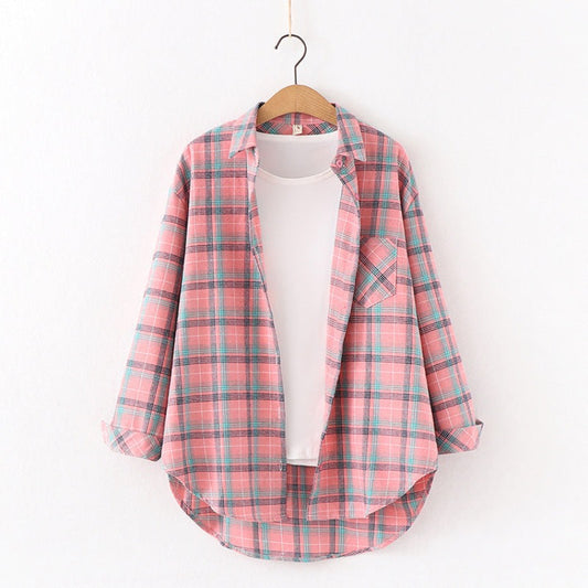 Plaid Vibes: Relaxed Fit Cotton Flannel Women's Long Sleeve Shirt