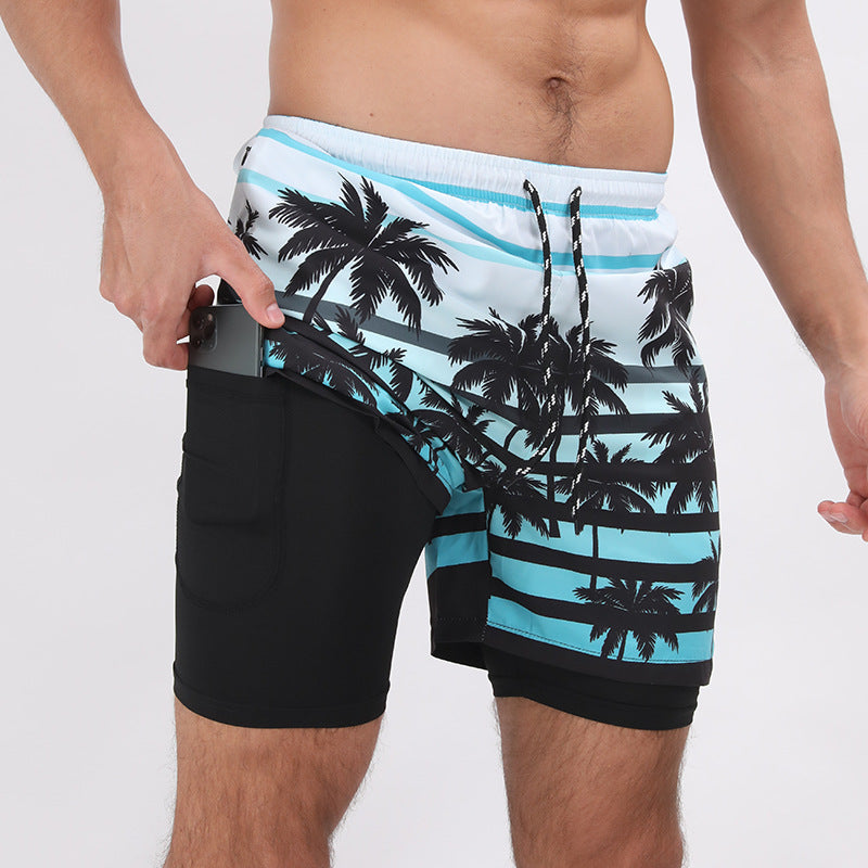 Active Performance, Beach Style: Double-Layer Printed Shorts