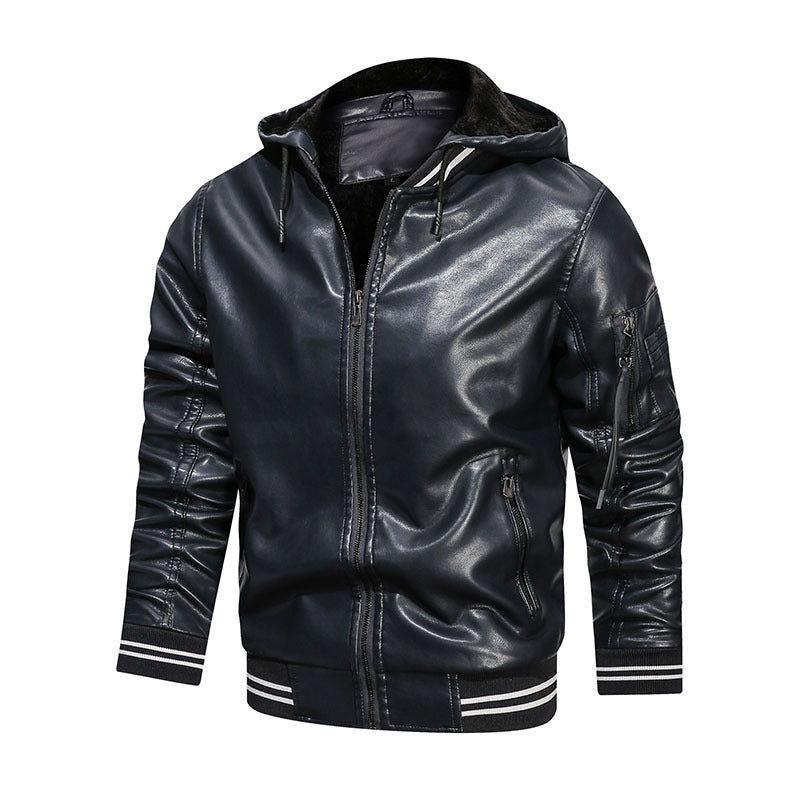 Level Up Your Look: Multi-Pocket Hooded Leather Jacket