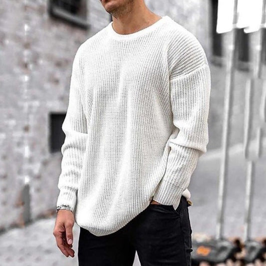 Timeless Comfort: Solid Color Round Neck Knit Sweater