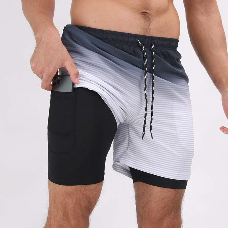 Active Performance, Beach Style: Double-Layer Printed Shorts