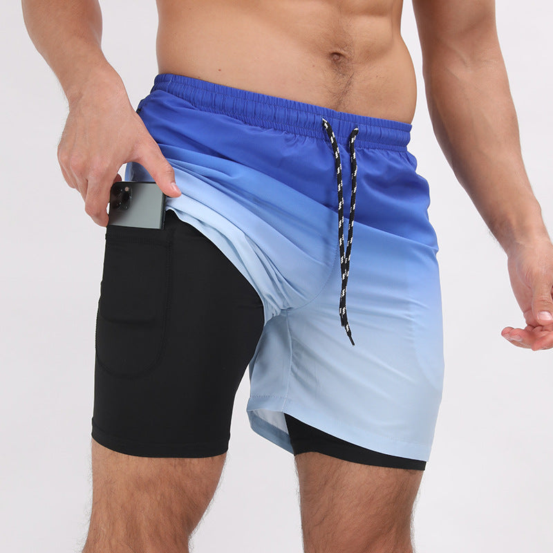 Active Performance, Beach Style: Double-Layer Printed Shorts