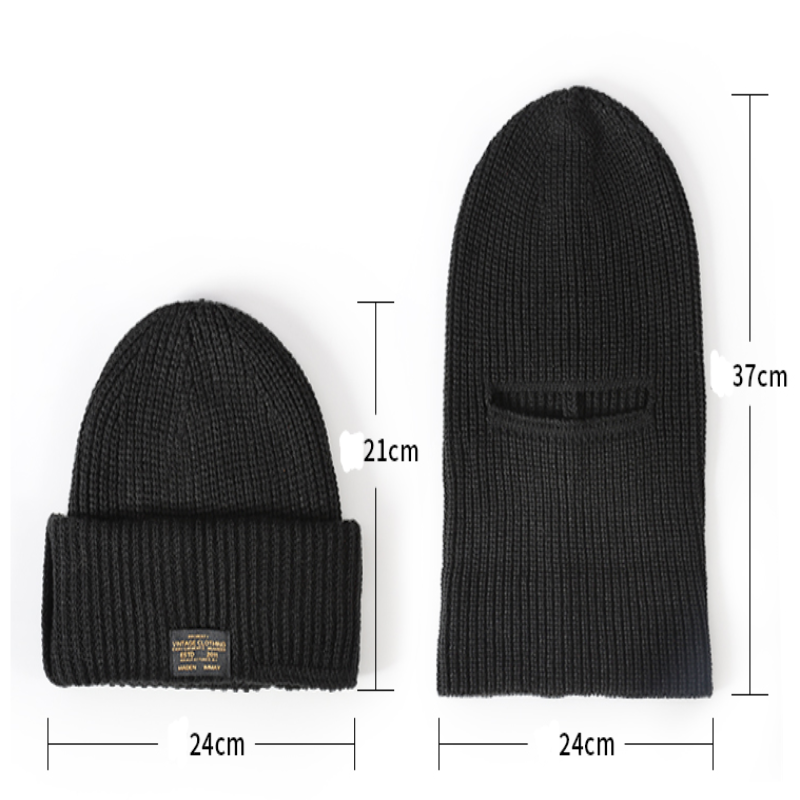 Classic Black Knitted Beanie / Face Mask