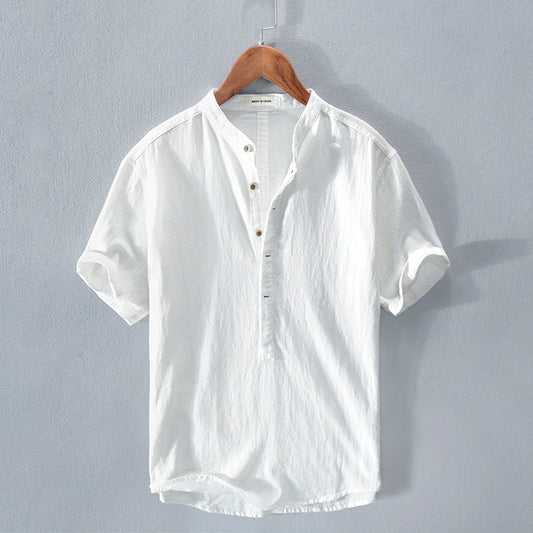 Summer Chill: Ice Silk Linen No-Collar Shirt