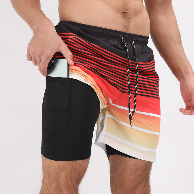 Active Performance, Beach Style: Double-Layer Printed Shorts