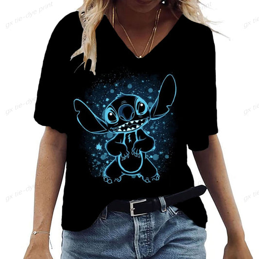 Lilo & Stitch Print V-Neck T-Shirt